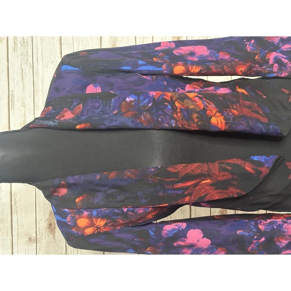 *SOLD* bebe office siren multicolored floral shawl collar open jacket Size XS - Picture 2 of 6